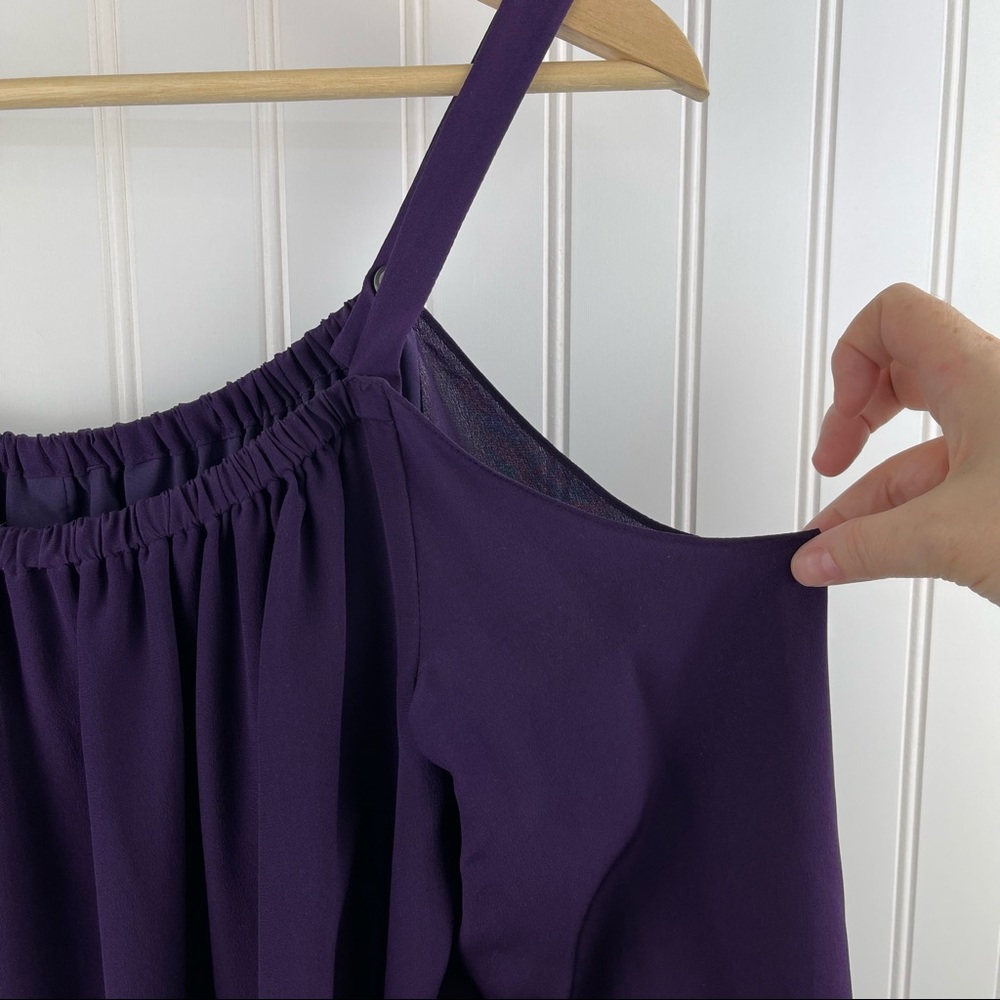 Madewell Silk Tie Sleeve Cold Shoulder Shift Dress Purple F9142 Size 6 - Picture 11 of 13